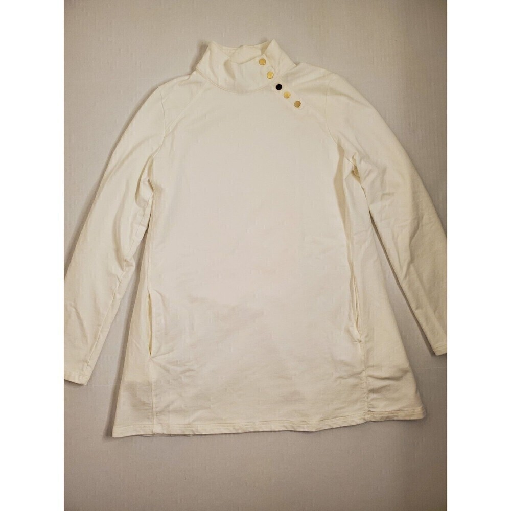 SUSAN Graver Weekend Comfy Cotton Mock Turtle Neck White Suze Small Pockets - Picture 2 of 4